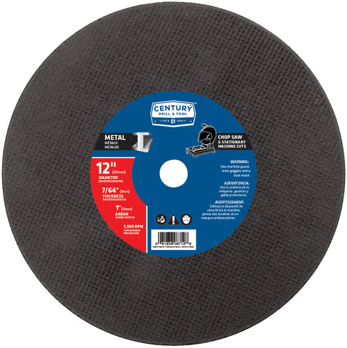 Century Drill And Tool Abrasive Saw Blade 12″ Diameter 7/64″ Thickness 1″ Arbor Type 1a Metal