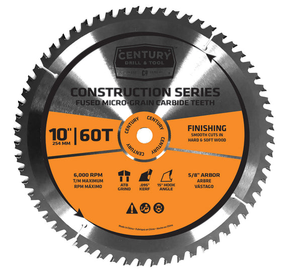 Century Drill And Tool Construction Series-Mitre Circular Saw Blade 10″ X 60t X 5/8″ Arbor