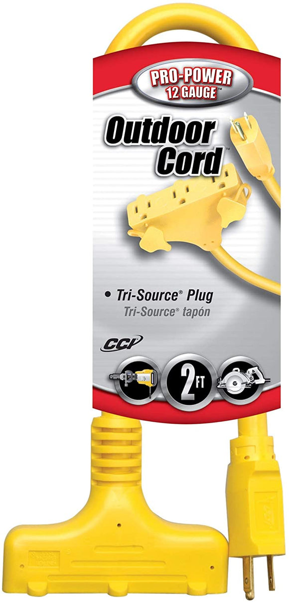 Coleman Cable Systems Tri-Source Vinyl Multiple Outlet Cord, 2 ft, 3 Outlets