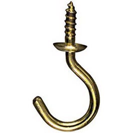 Cup Hook, Solid Brass, 5-Pk., 0.75-In.