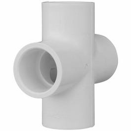 Pipe Fitting, PVC Cross, White, 1-1/2-In.