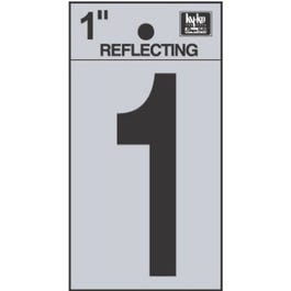 Address Numbers, "1", Reflective Black/Silver Vinyl, Adhesive, 1-In.