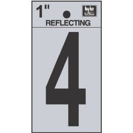 Address Numbers, "4", Reflective Black/Silver Vinyl, Adhesive, 1-In.