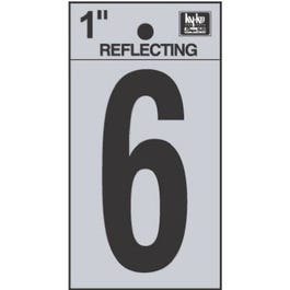 Address Numbers, "6", Reflective Black/Silver Vinyl, Adhesive, 1-In.