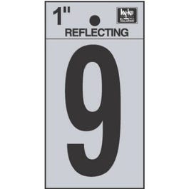 Address Numbers, "9", Reflective Black/Silver Vinyl, Adhesive, 1-In.