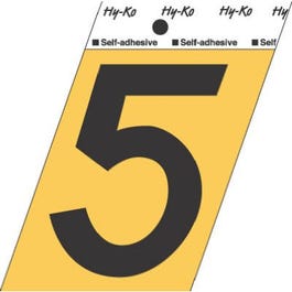 Address Numbers, "5", Angle-Cut, Black & Gold Adhesive, 3.5-In.