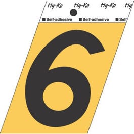 Address Numbers, "6", Angle-Cut, Black & Gold Adhesive, 3.5-In.