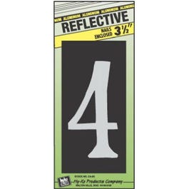 House Address Number "4", Reflective Aluminum, 3.5-In. On 5-In. Black Panel