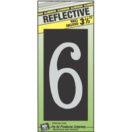 House Address Number "6", Reflective Aluminum, 3.5-In. On 5-In. Black Panel