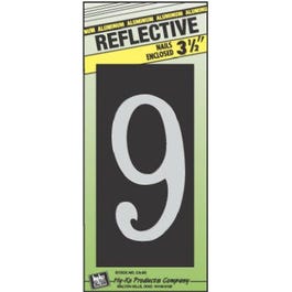 House Address Number "9", Reflective Aluminum, 3.5-In. On 5-In. Black Panel