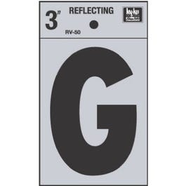 Address Letters, "G", Reflective Black/Silver Vinyl, Adhesive, 3-In.