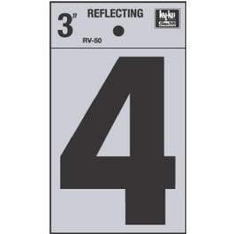 Address Number "4", Reflective Black Vinyl, 3-In.
