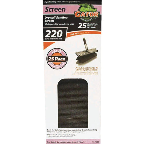 Gator Grit 220 Grit 4-3/8 In. x 11 In. Precut Drywall Sanding Screen (25-Pack)