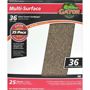 Gator Multi-Surface 9 In. x 11 In. 36 Grit Extra Coarse Sandpaper (25-Pack)
