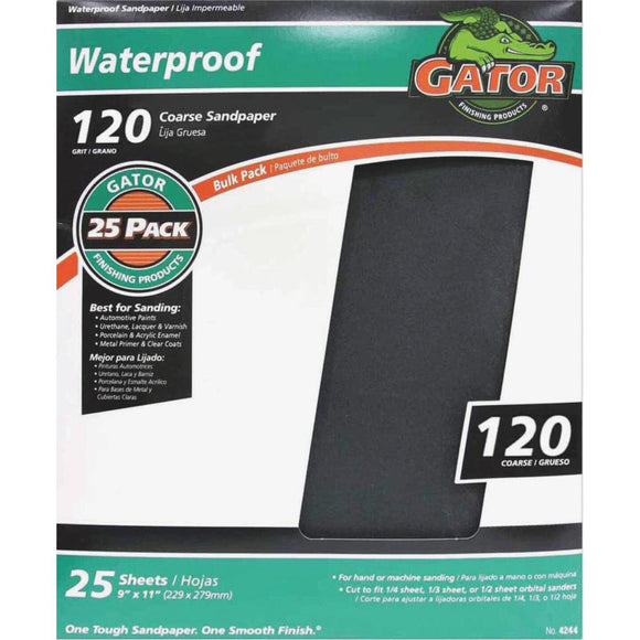 Gator Waterproof 9 In. x 11 In. 120 Grit Coarse Sandpaper (25-Pack)