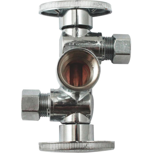 Keeney 1/2 FIP x 3/8 OD x 3/8 OD Quarter Turn Dual Shut-Off/Dual Outlet Valve