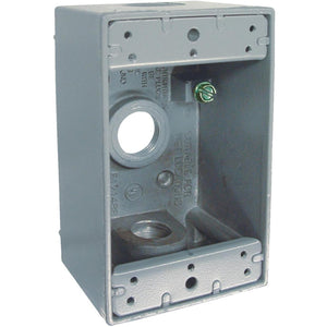 Bell Single Gang 1/2 In. 3-Outlet Gray Aluminum Weatherproof Outdoor Outlet Box, Carded