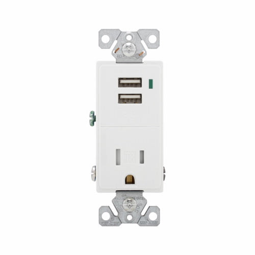 Eaton Cooper Wiring Combination USB Charger With Receptacle 15A, 125V White (White, 125V)